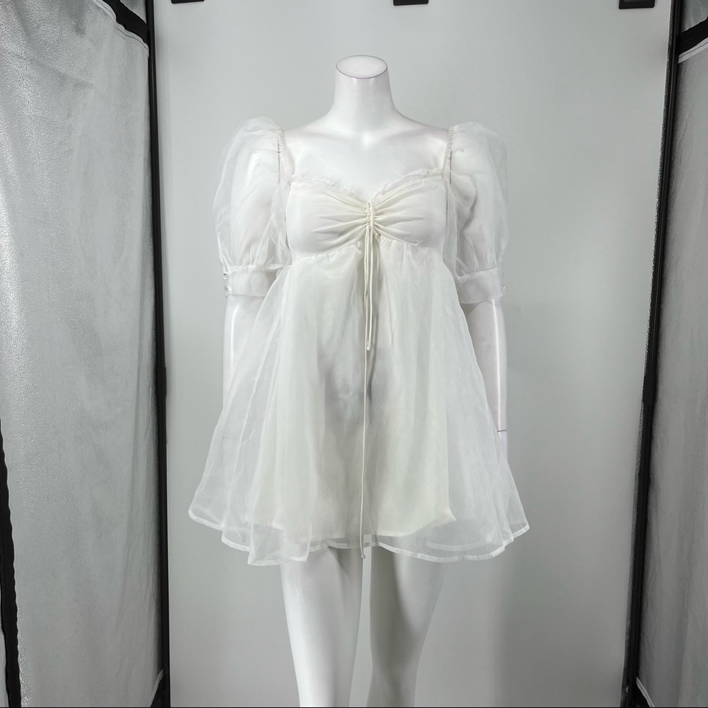 * NEW For Love & Lemons Cinched Babydoll Dress in White G60 - Picture 4 of 6